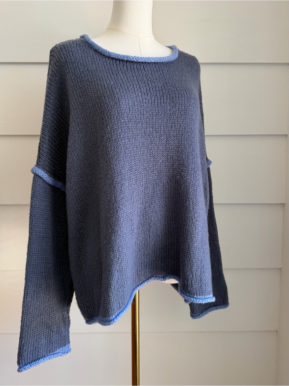 Wooden Ships Eliza Chunky Crew Raven Grey/ Scandia Blue M/L